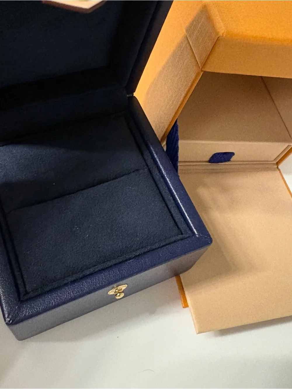 Louis Vuitton Jewelry Ring Box in Navy Blue leather with gift box